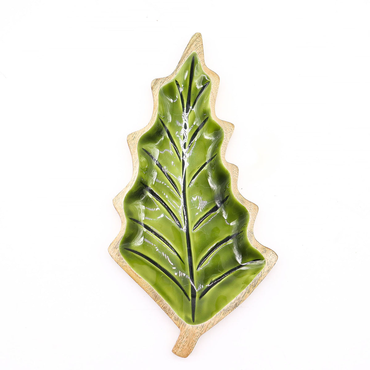 Lost in the Forest - Enamel Leaf Wooden Bowl - 33x17 cm