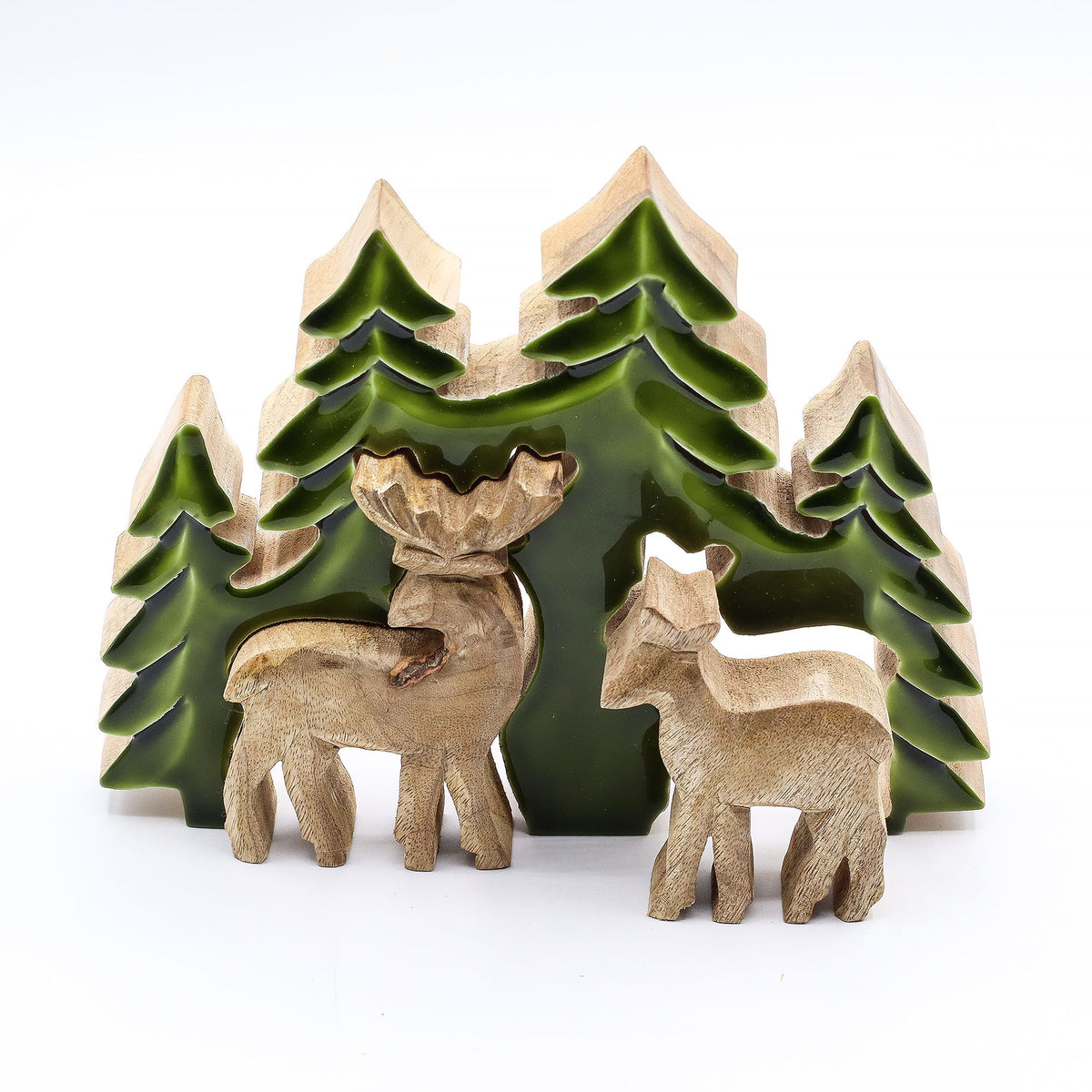 Lost in the Forest - Two Deer in the Forest 3D Wooden Decoration - 18x23 cm