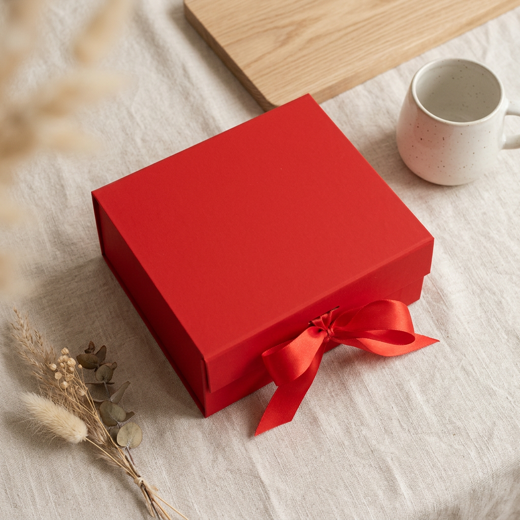 Flat Pack Gift Box - Medium Square - Red