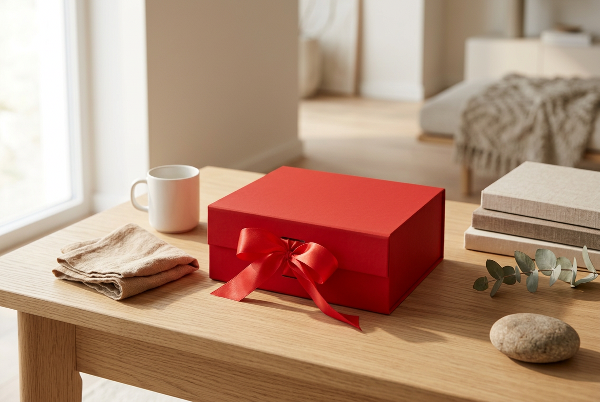 Flat Pack Gift Box - Medium Square - Red