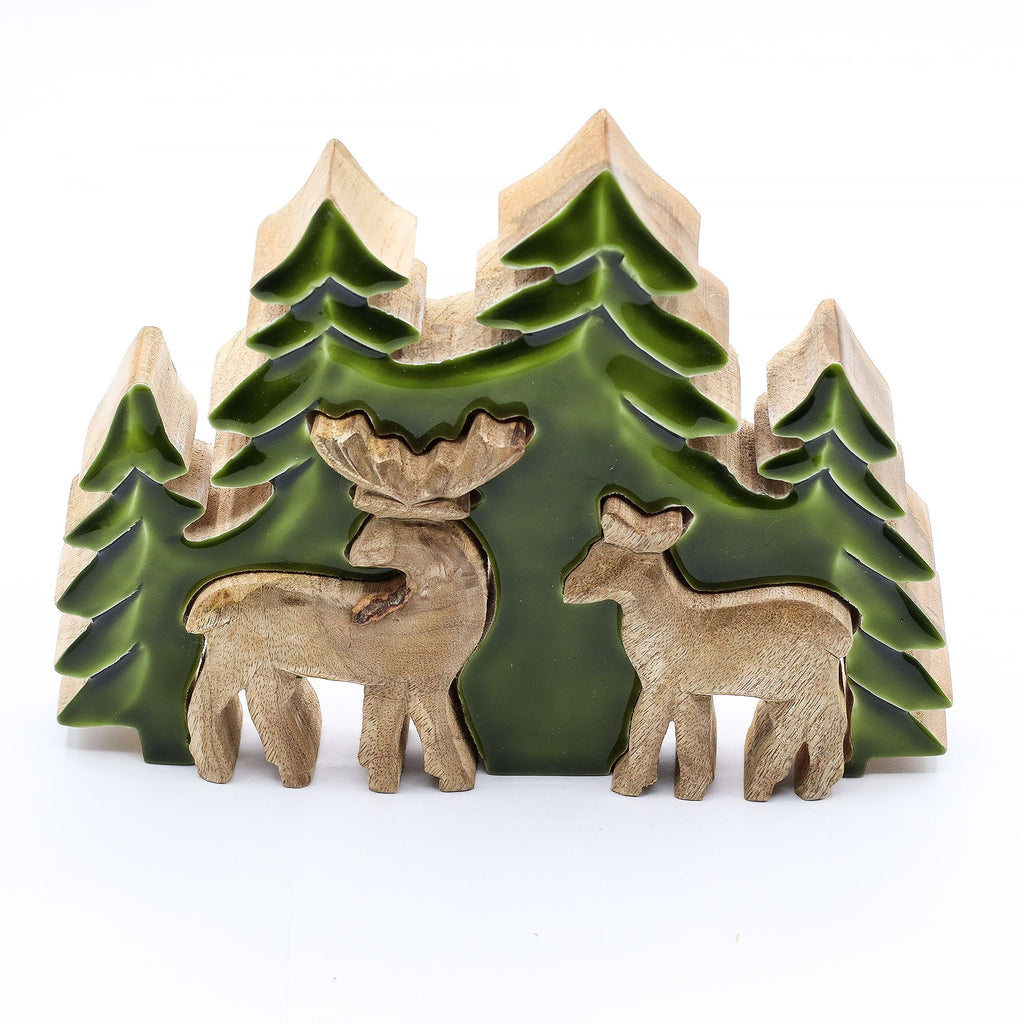 Lost in the Forest - Two Deer in the Forest 3D Wooden Decoration - 18x23 cm