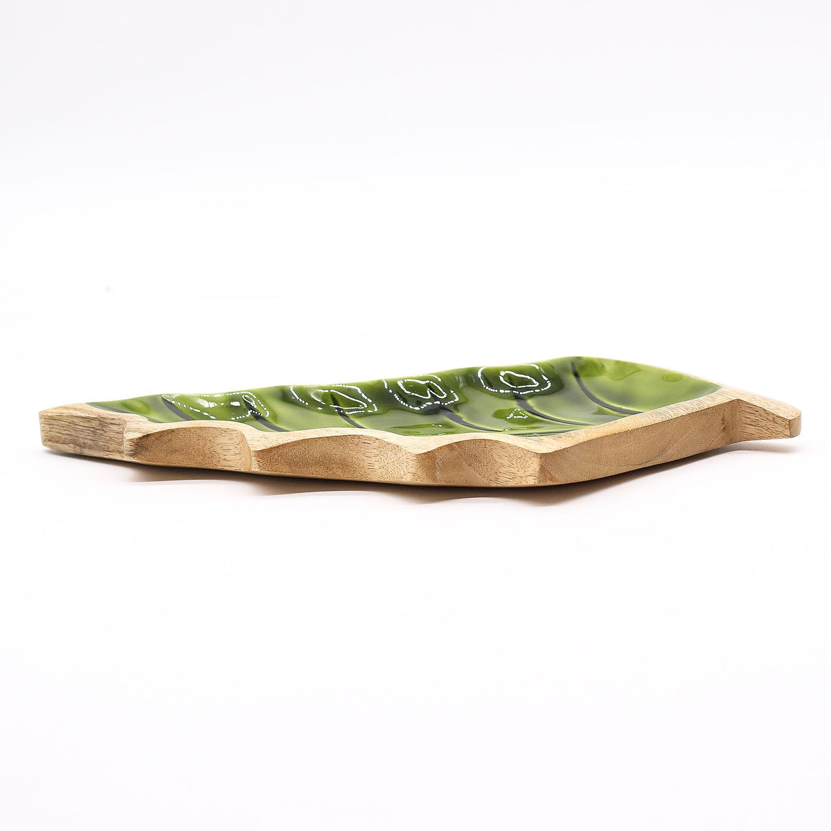 Lost in the Forest - Enamel Leaf Wooden Bowl - 33x17 cm
