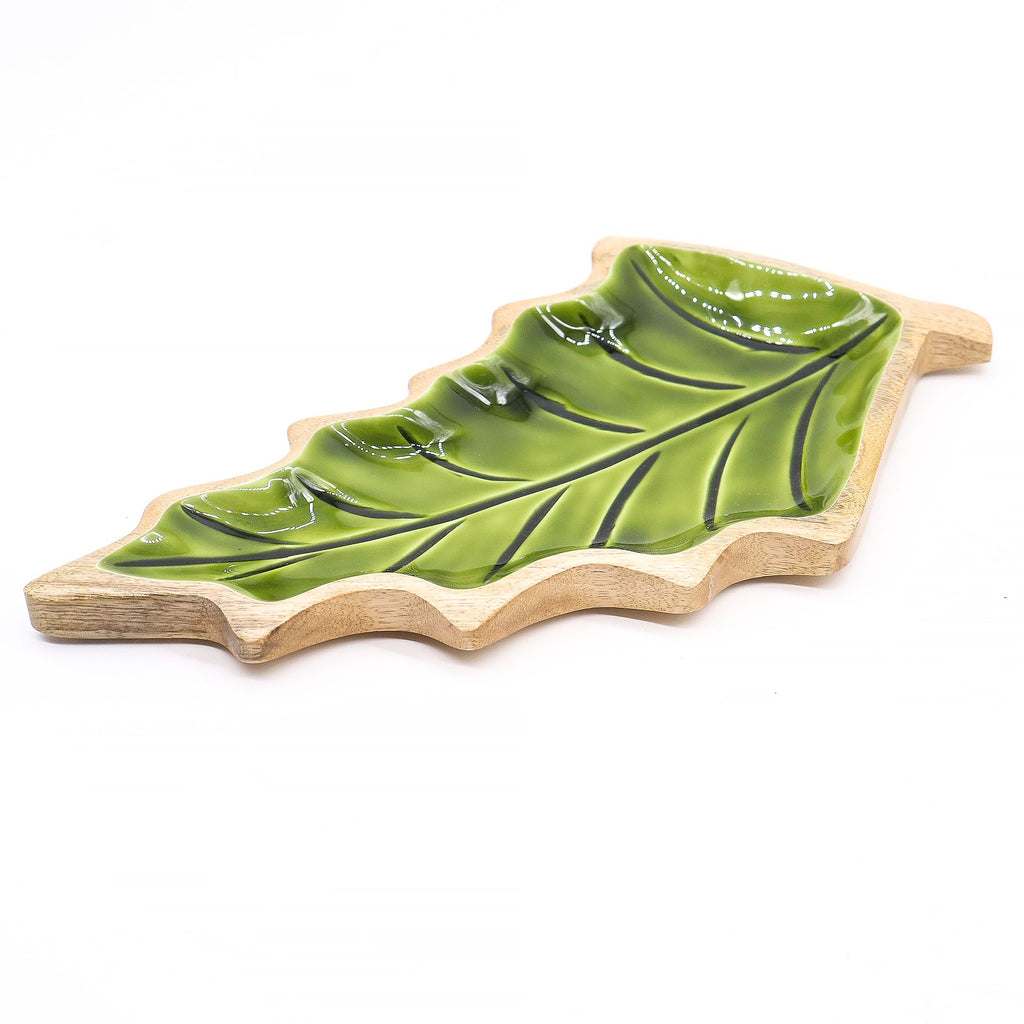 Lost in the Forest - Enamel Leaf Wooden Bowl - 33x17 cm
