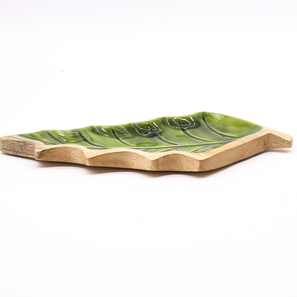 Lost in the Forest - Enamel Leaf Wooden Bowl - 33x17 cm