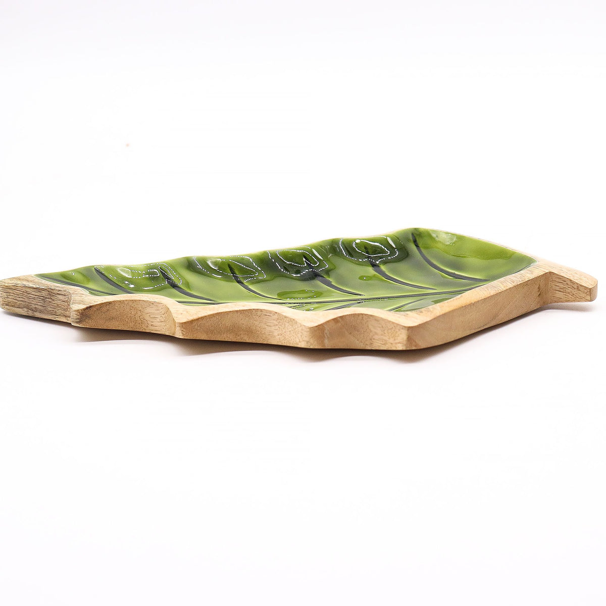 Lost in the Forest - Enamel Leaf Wooden Bowl - 33x17 cm