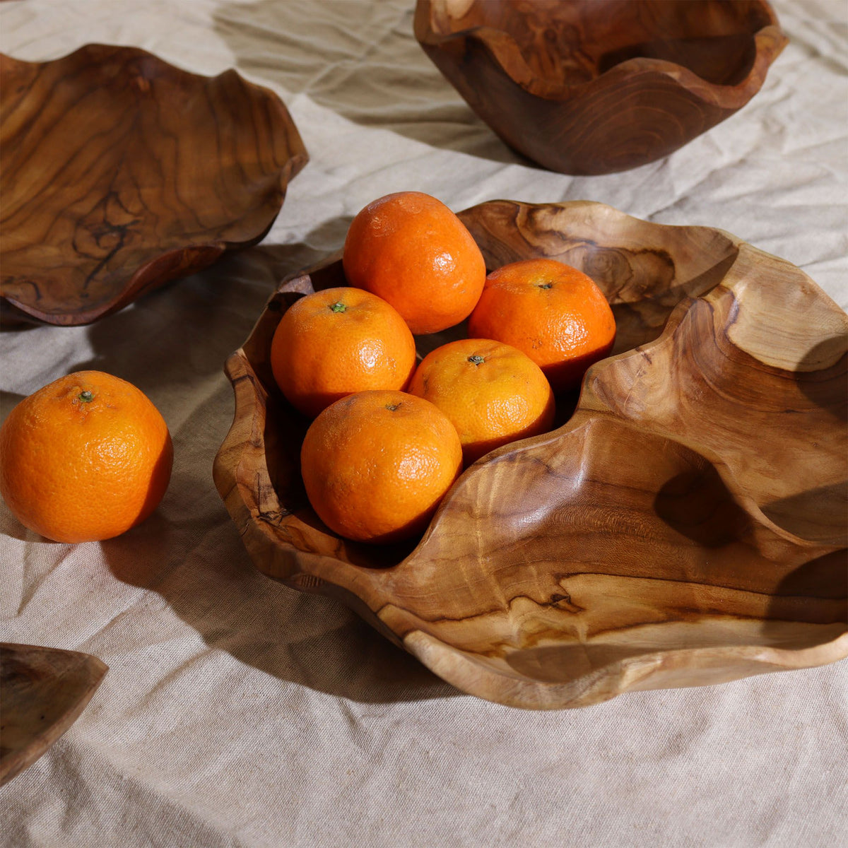 Smooth Round Teakwood Fruit Bowl Three Sections - 30x5.5cm
