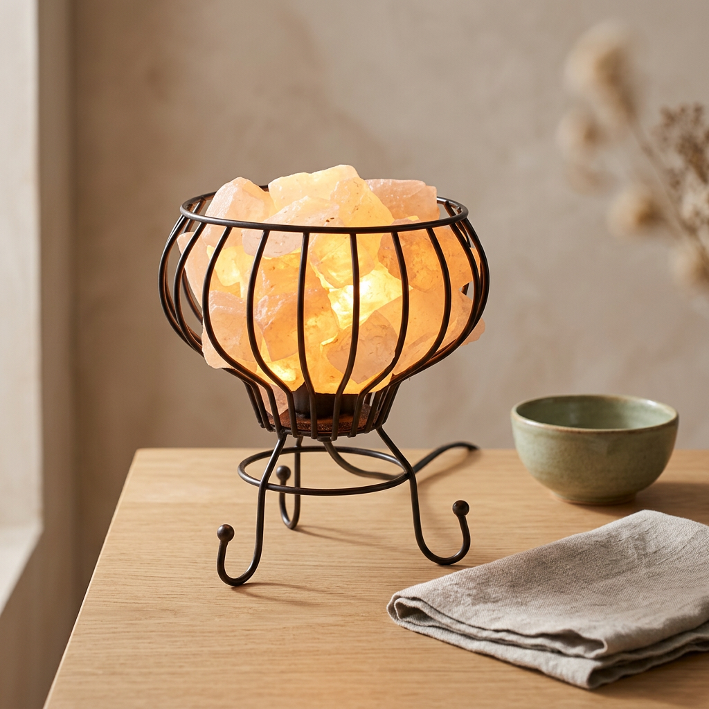 Low Salt Rock Brazier Lamp, Cable, Bulb, Pink Salt