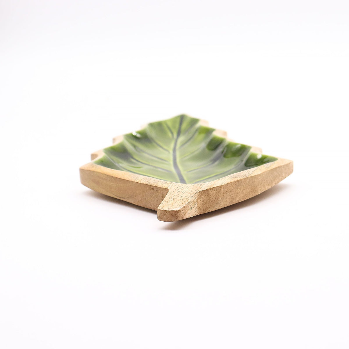 Lost in the Forest - Enamel Leaf Wooden Bowl - 33x17 cm