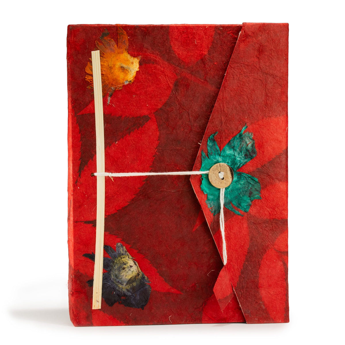 Lokta Bold Floral Notebook - Large (21x15cm) - 45 Leaves - Includes Bookmark - Ruby