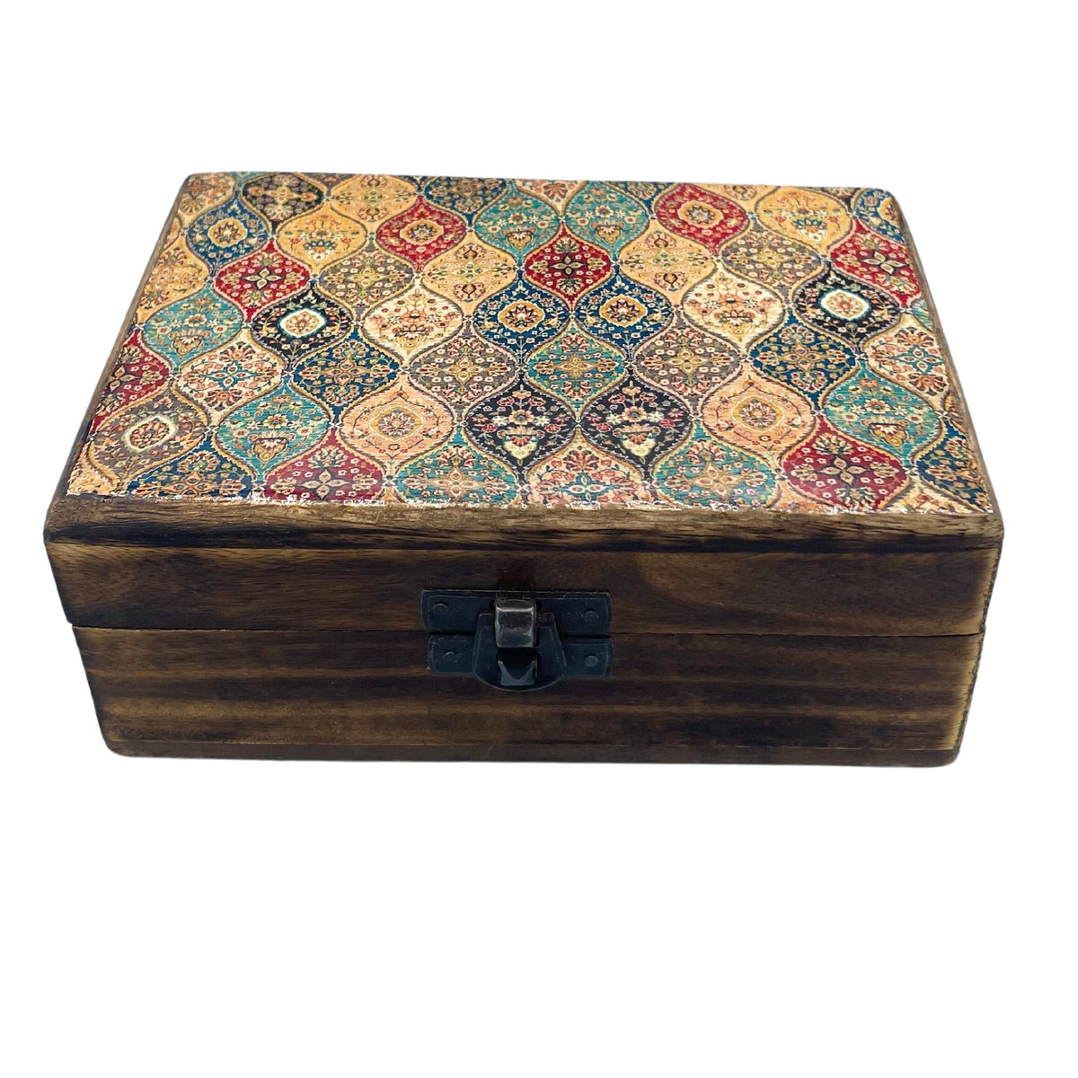 Medium Ceramic Glazed Wood Box - 15x10x6cm - Trad - Pattern