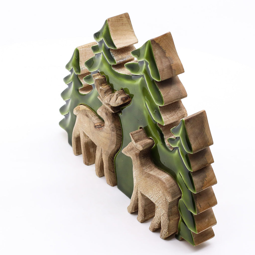 Lost in the Forest - Two Deer in the Forest 3D Wooden Decoration - 18x23 cm