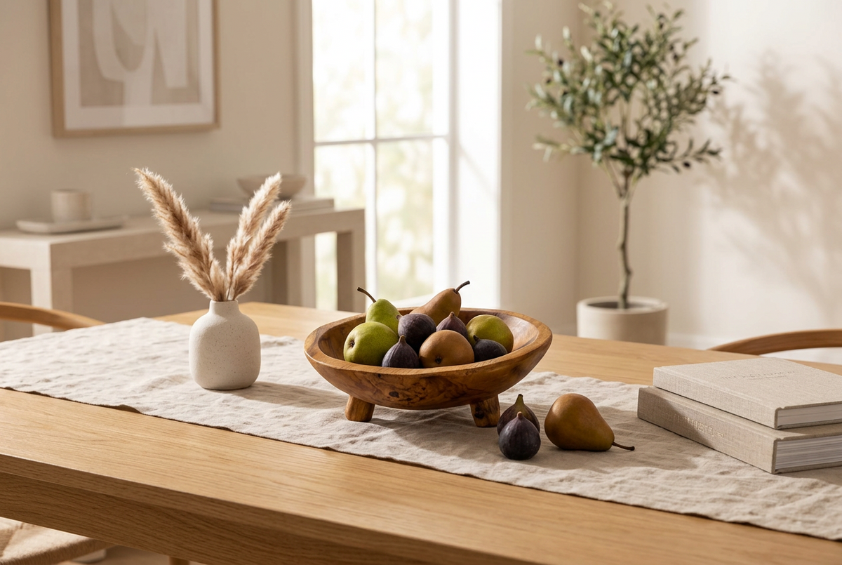Smooth Teakwood Fruit Bowl on Legs - 30x23x10cm