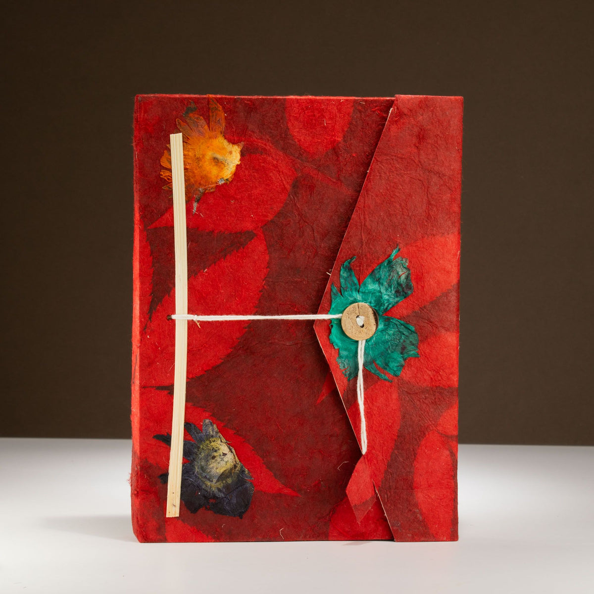 Lokta Bold Floral Notebook - Large (21x15cm) - 45 Leaves - Includes Bookmark - Ruby