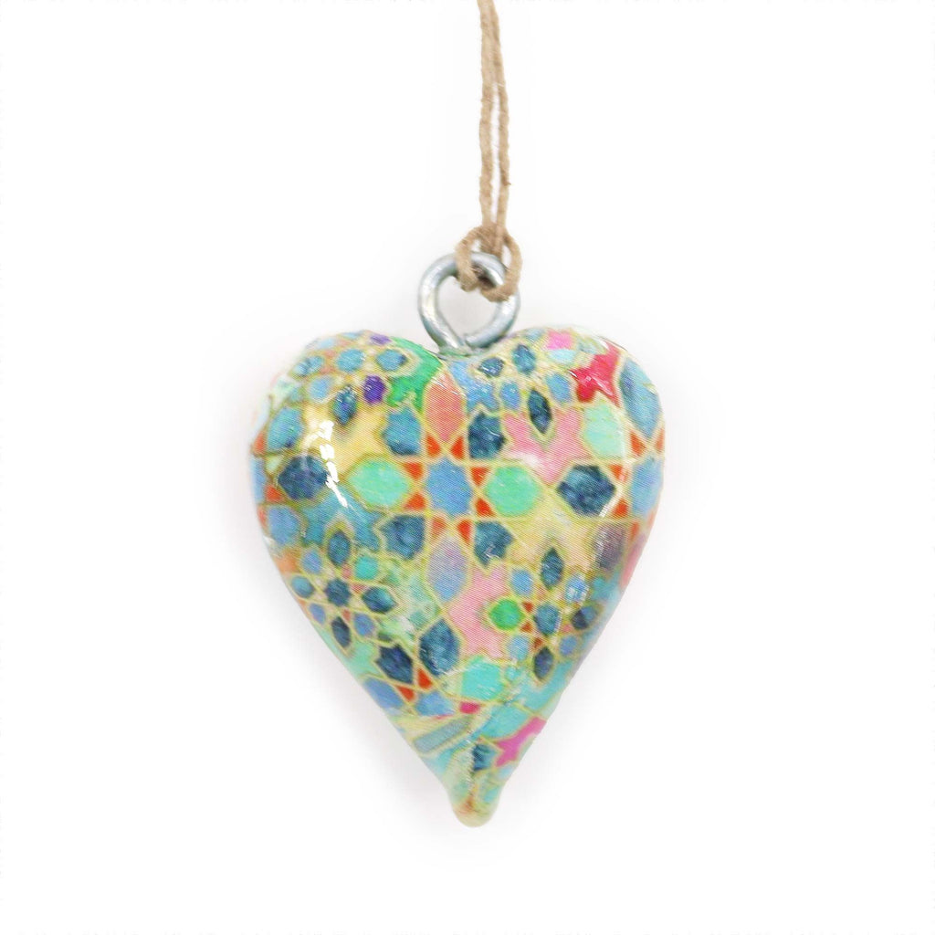 Small Decor Wood Heart - Mediterranean Tile Pattern