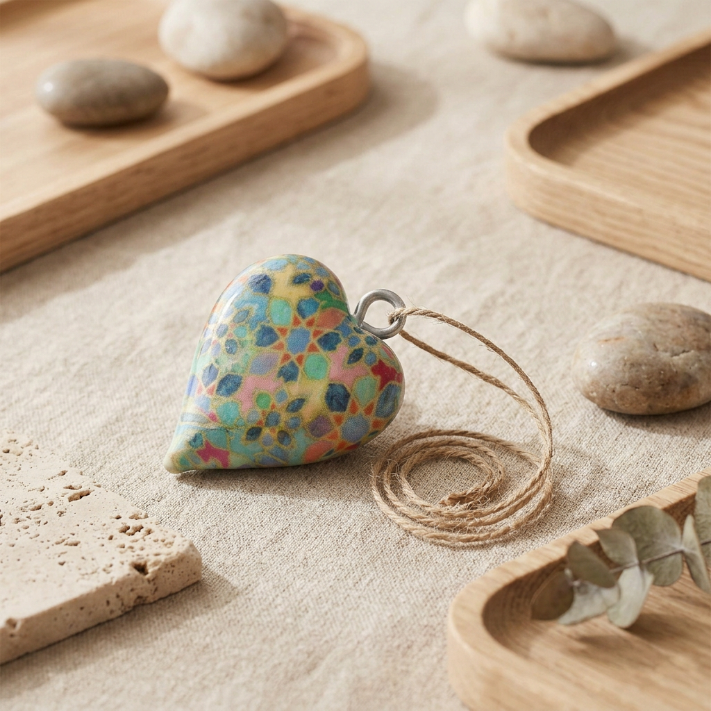 Small Decor Wood Heart - Mediterranean Tile Pattern