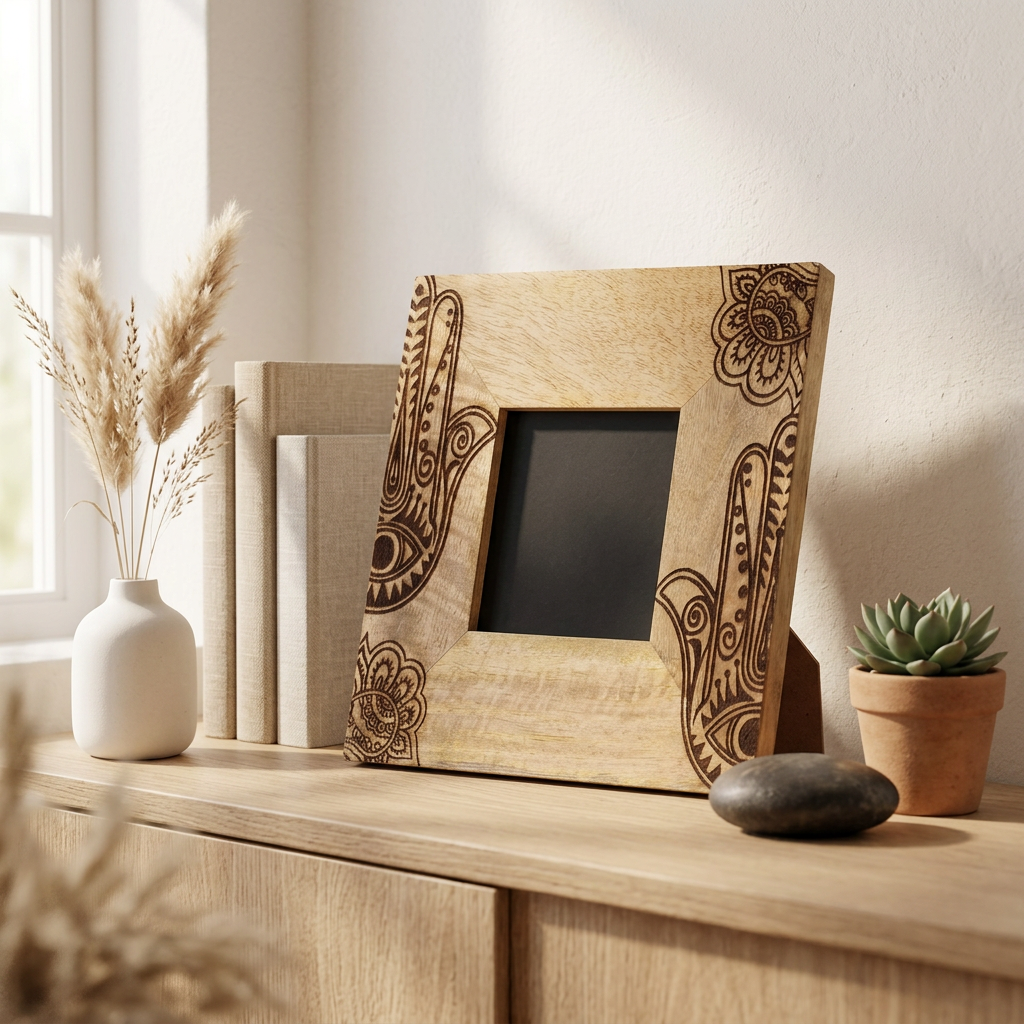 Small Mango Wood Picture Frame (for 10x10cm) 20x20x2cm - Hamsa - Black