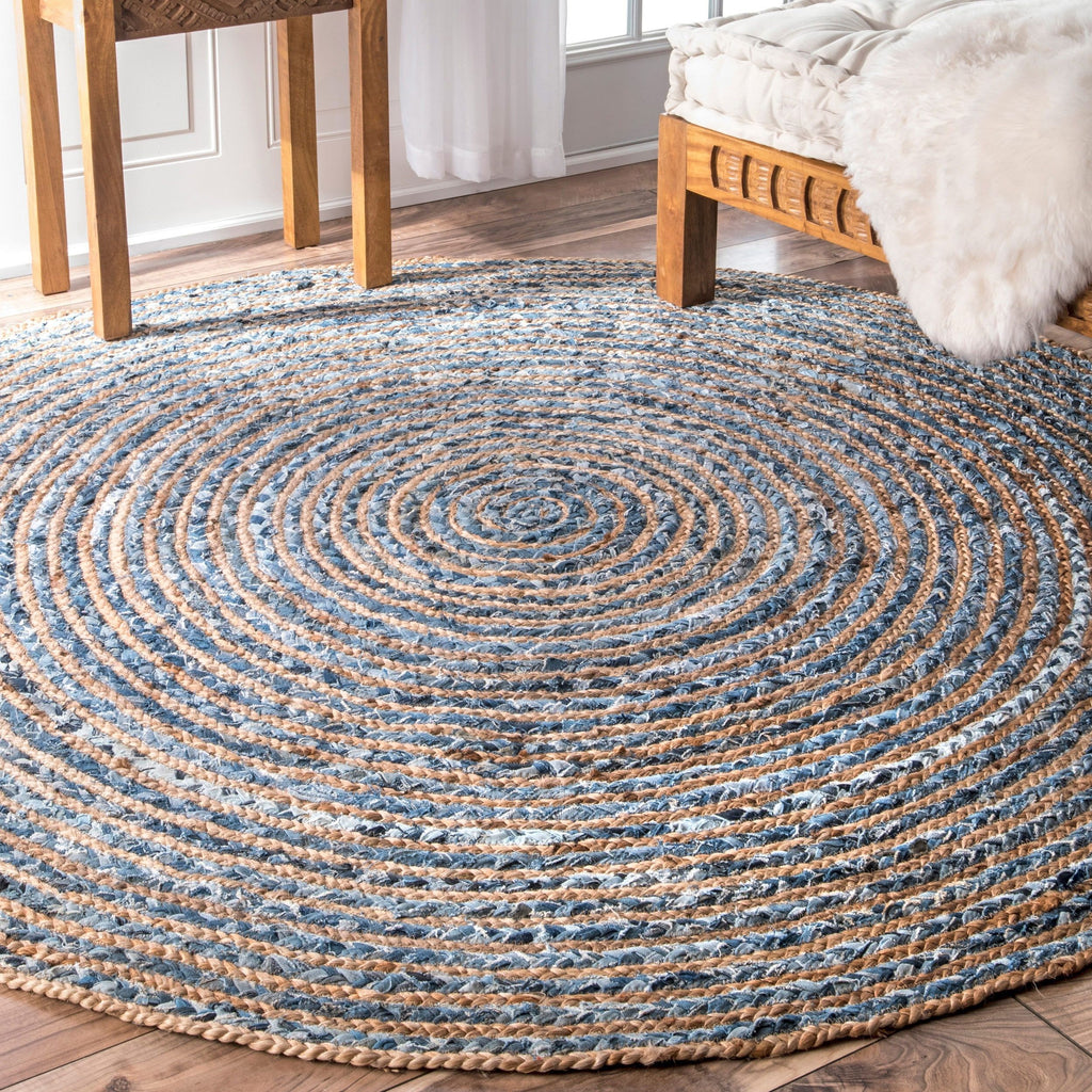 Round Jute and Recycled Denim Rug - 150 cm