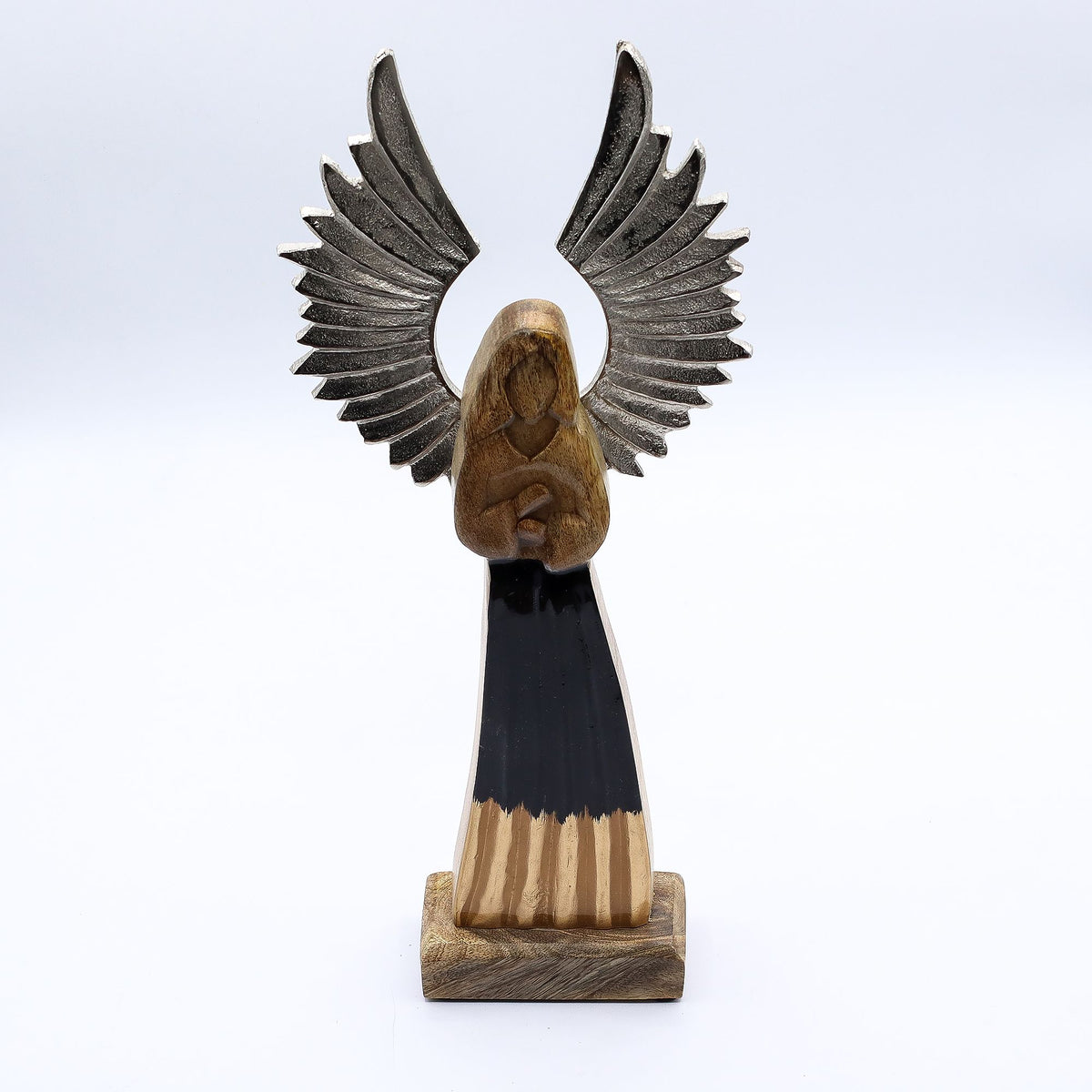 Large Mango Wood Guardian Angel Metal Wings & Enamel Detail