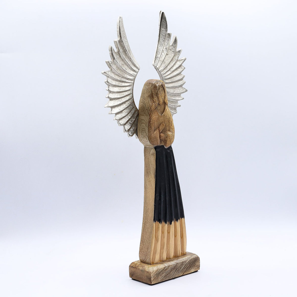 Large Mango Wood Guardian Angel Metal Wings & Enamel Detail