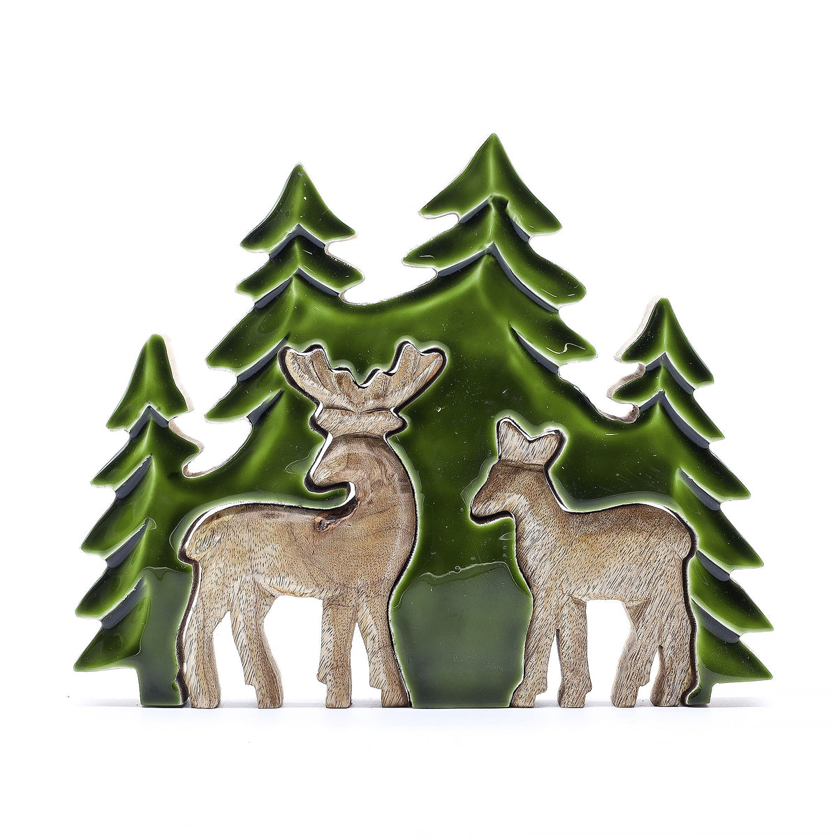 Lost in the Forest - Two Deer in the Forest 3D Wooden Decoration - 18x23 cm