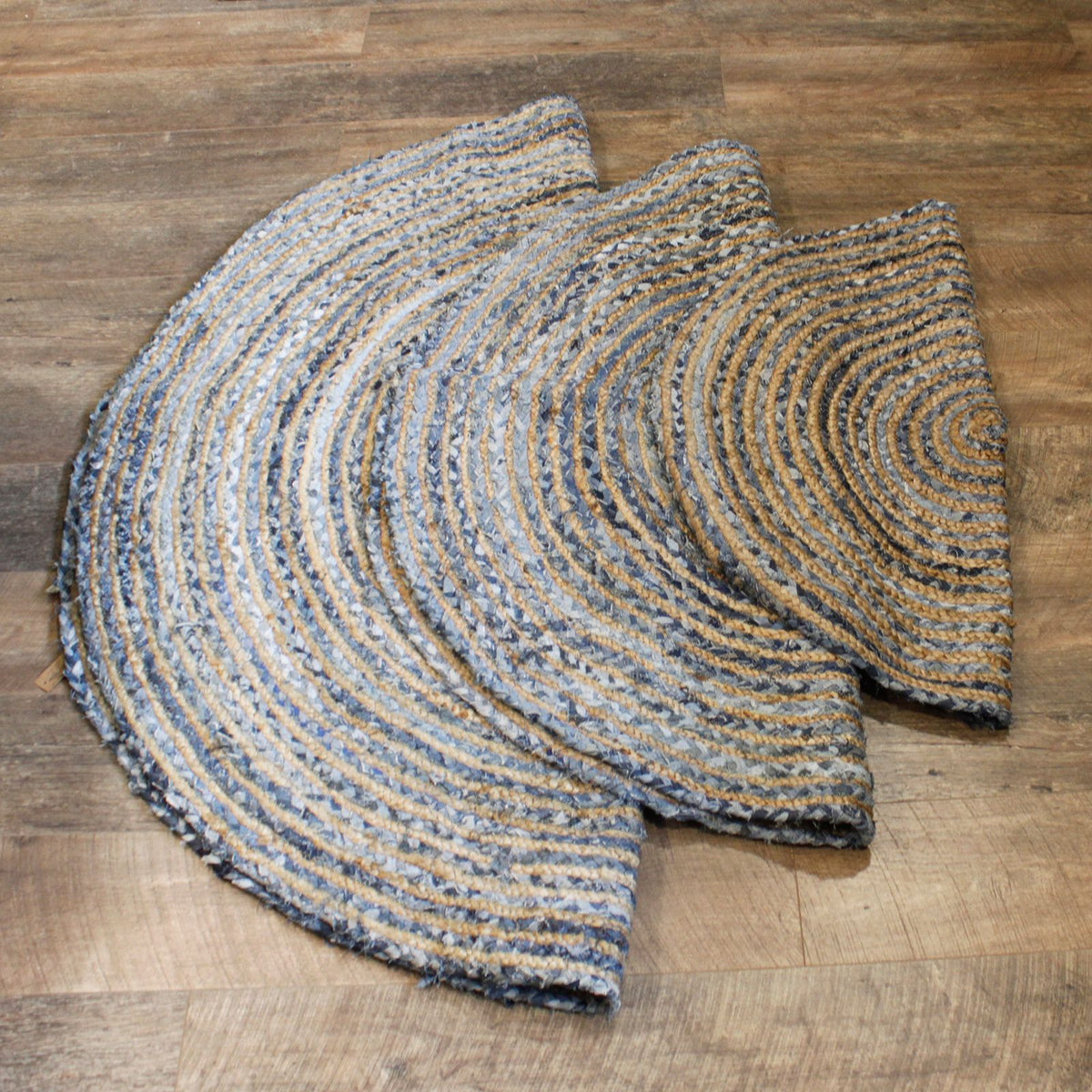 Round Jute and Recycled Denim Rug - 150 cm