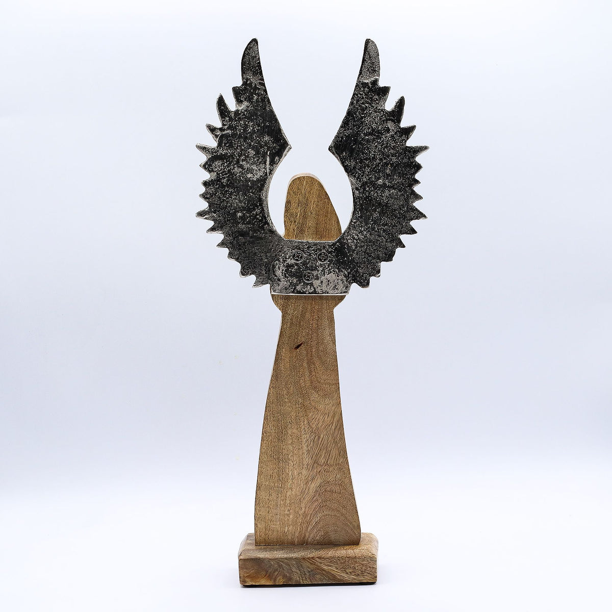 Large Mango Wood Guardian Angel Metal Wings & Enamel Detail