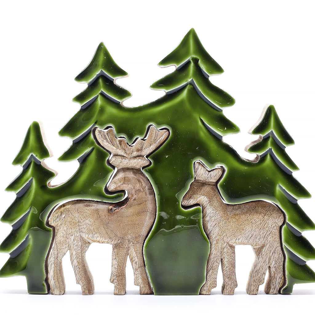 Lost in the Forest - Two Deer in the Forest 3D Wooden Decoration - 18x23 cm