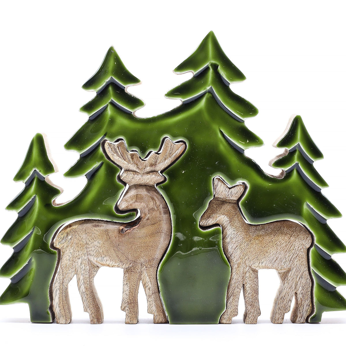 Lost in the Forest - Two Deer in the Forest 3D Wooden Decoration - 18x23 cm