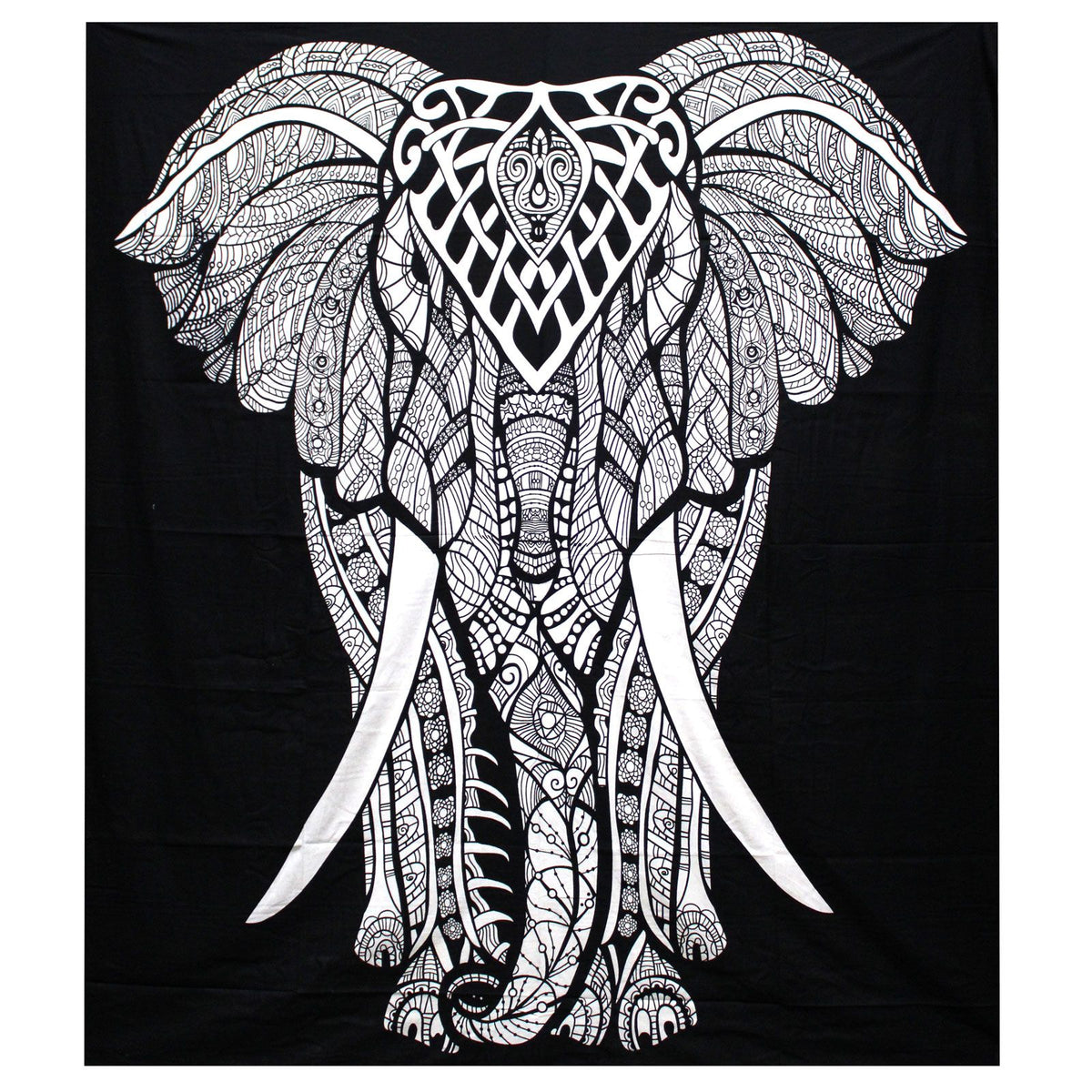 Black & White Double Cotton Bedspread & Wall Hanging - Elephant
