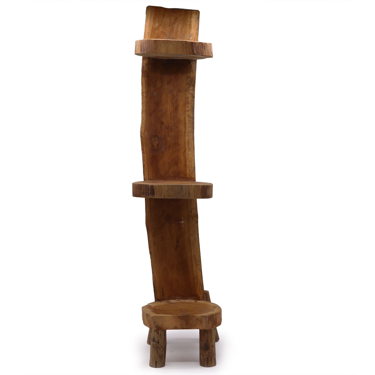Natural Teak Log Shelf Display 3 Shelves 100cm high