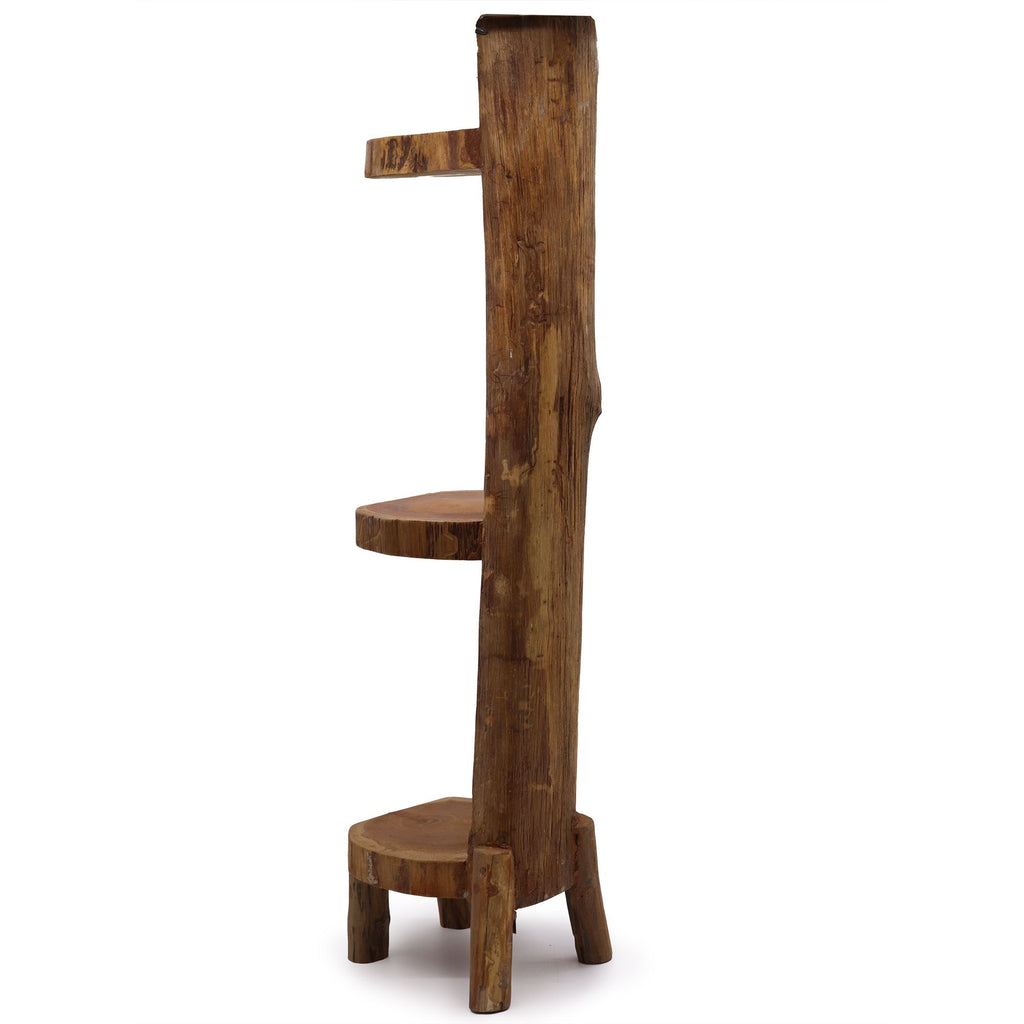 Natural Teak Log Shelf Display 3 Shelves 100cm high