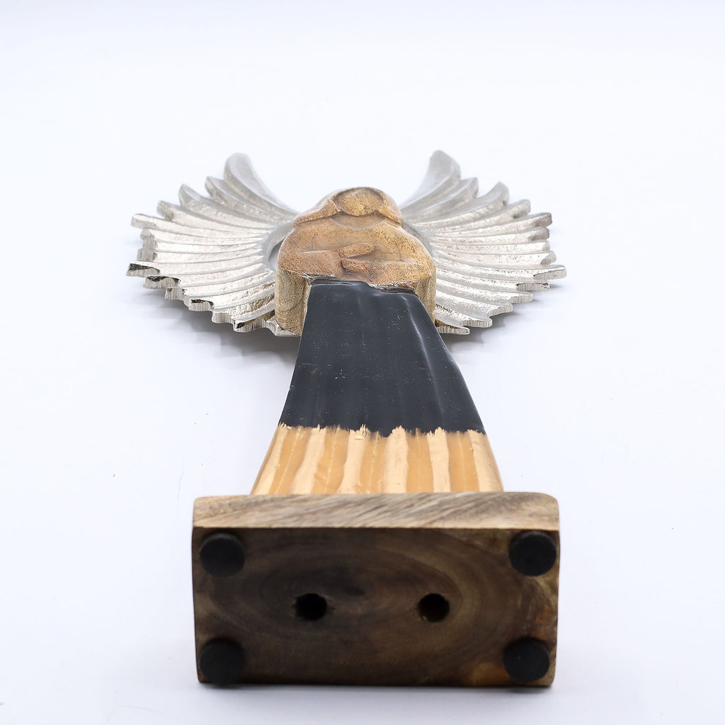 Large Mango Wood Guardian Angel Metal Wings & Enamel Detail