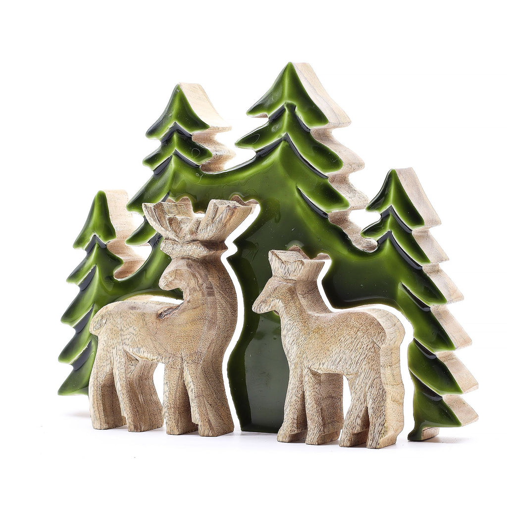 Lost in the Forest - Two Deer in the Forest 3D Wooden Decoration - 18x23 cm