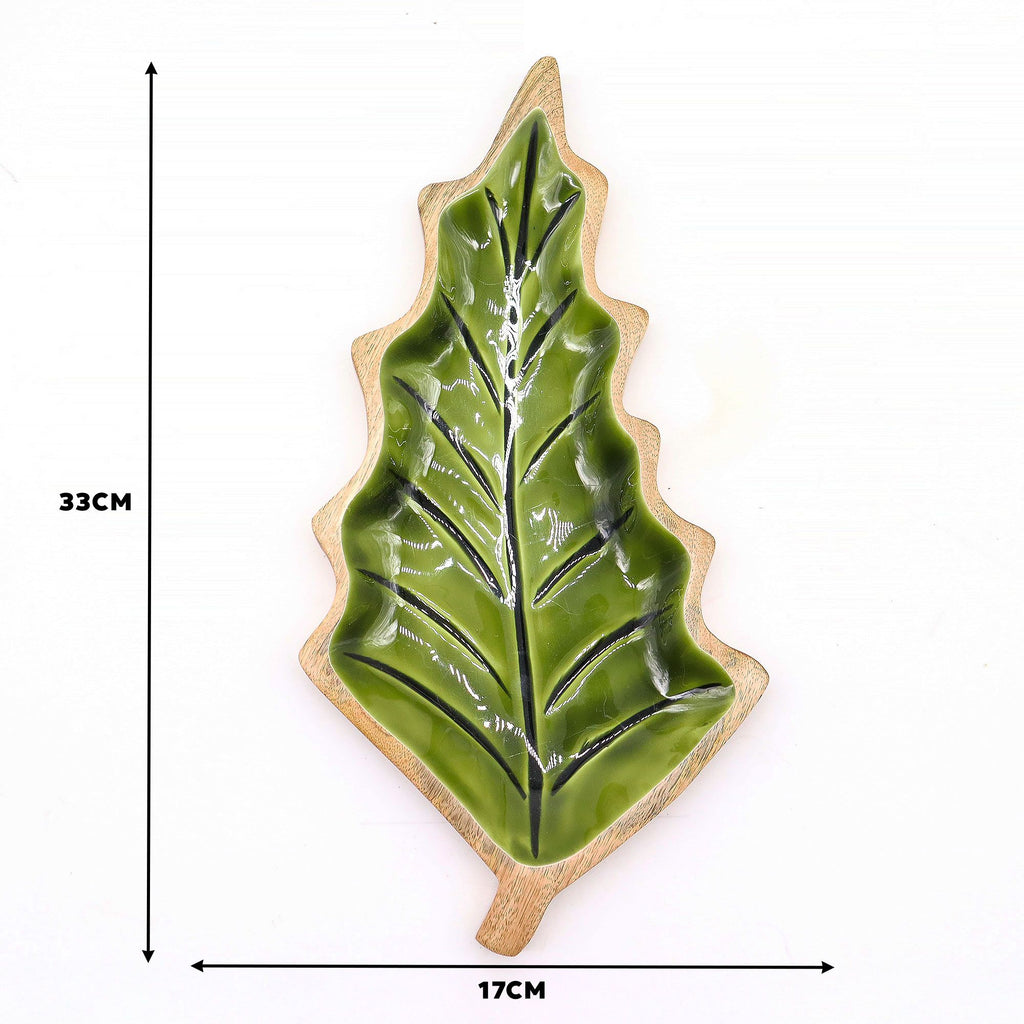Lost in the Forest - Enamel Leaf Wooden Bowl - 33x17 cm