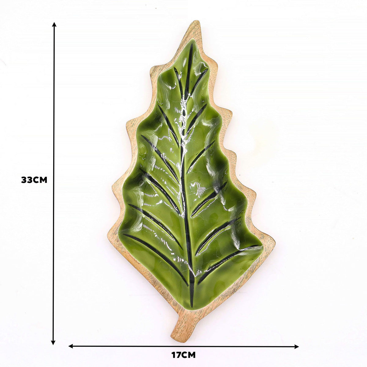 Lost in the Forest - Enamel Leaf Wooden Bowl - 33x17 cm