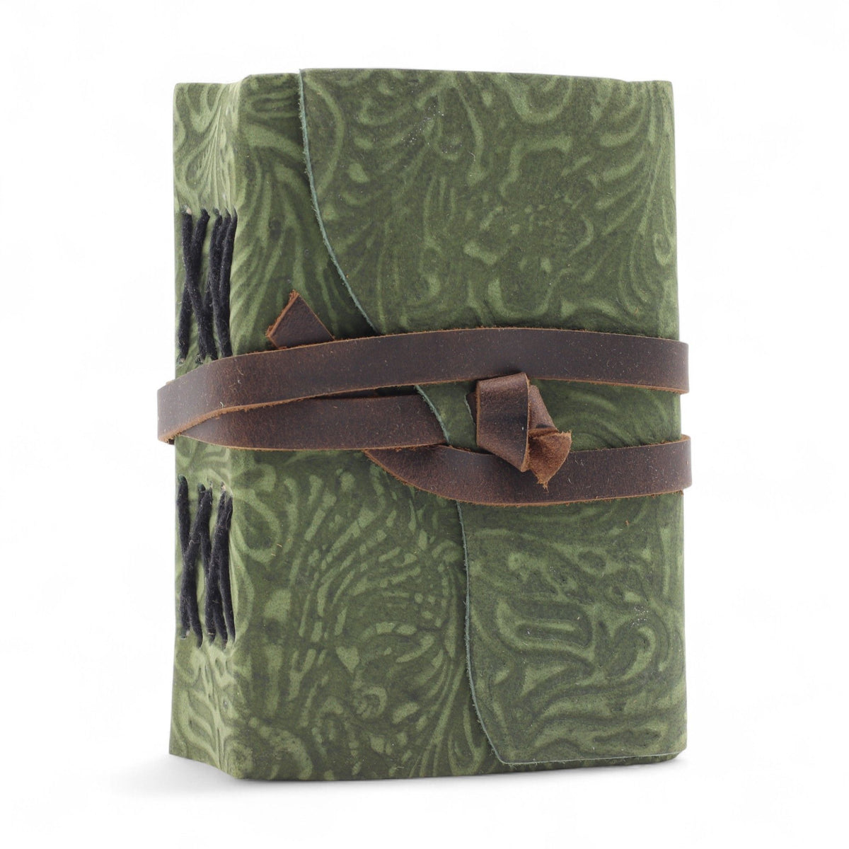 Fat Deckled Leather Notebook - Green Maze Pattern - 12.7x8.9 cm