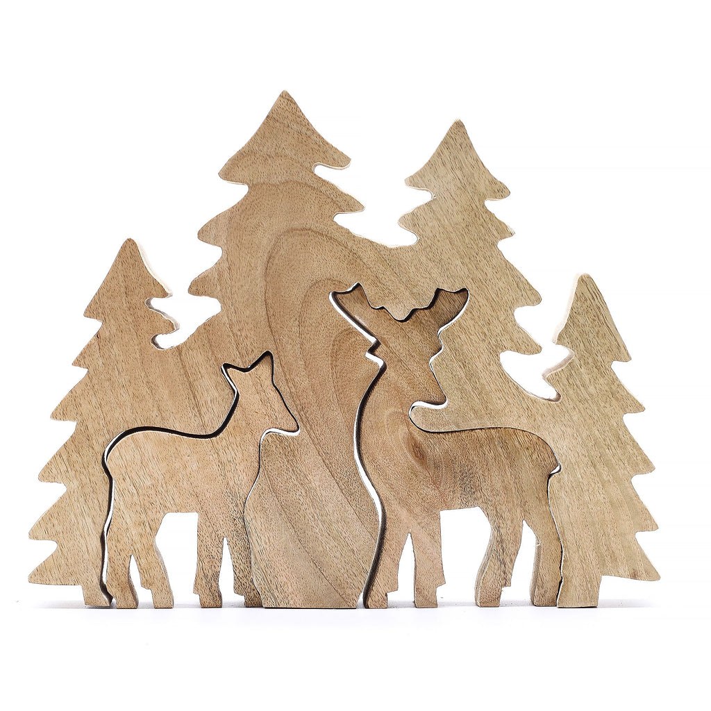 Lost in the Forest - Two Deer in the Forest 3D Wooden Decoration - 18x23 cm