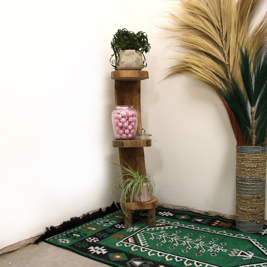 Natural Teak Log Shelf Display 3 Shelves 100cm high