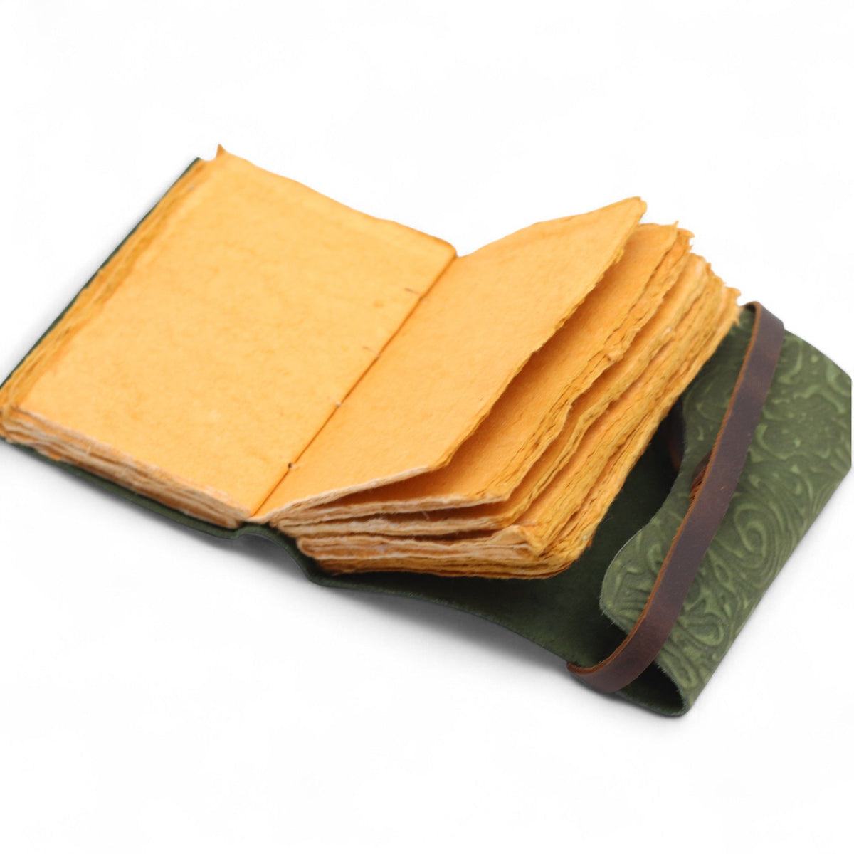 Fat Deckled Leather Notebook - Green Maze Pattern - 12.7x8.9 cm
