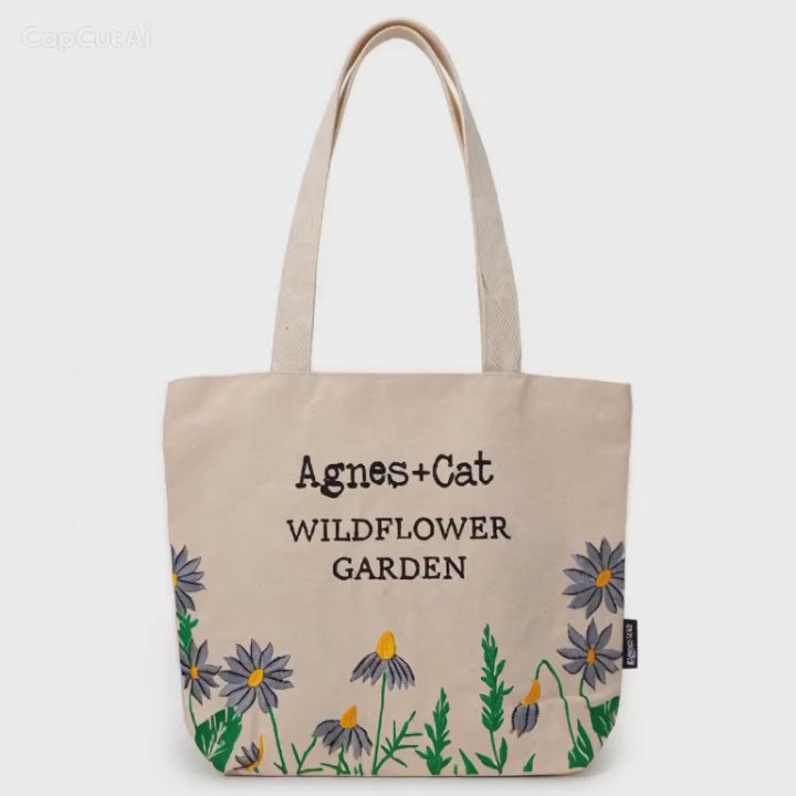 Agnes & Cat Wildflower Garden Tote Bag - Purple Flowers