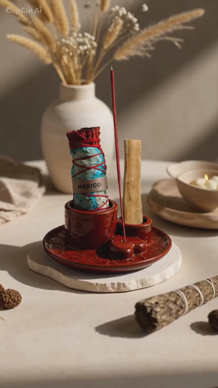 Palo Santo Stick & Smudge Holder - Mandala - Red with Heart Gloss